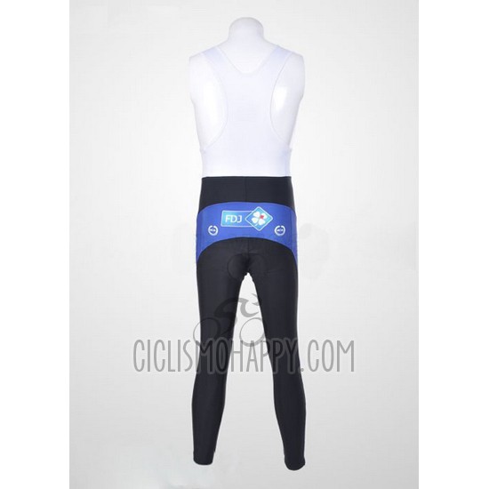FDJ Cycling Jersey Bib Tight 2010 Long Sleeve White and Sky Blue